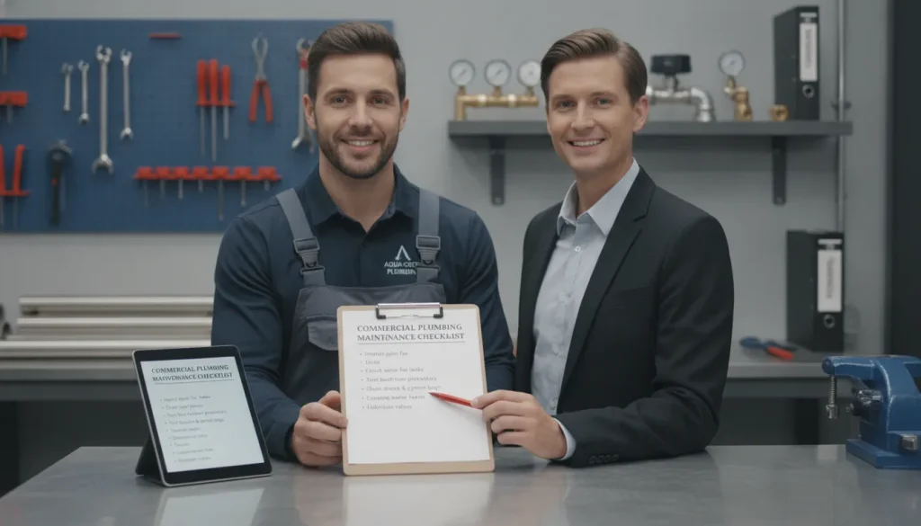 Commercial plumbing maintenance checklist visual for Clayton property managers